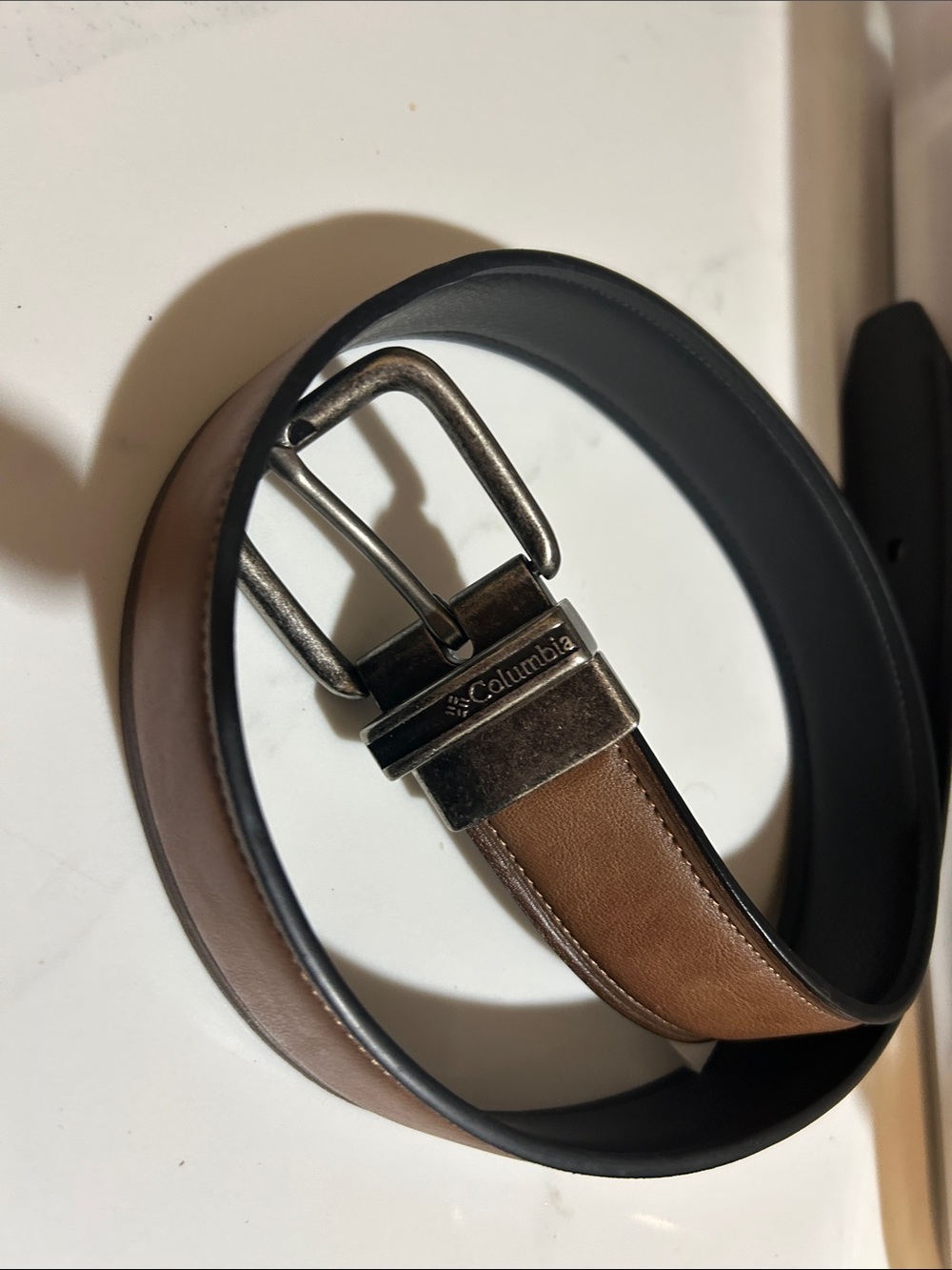 Columbia Brown and Black Reversible Leather Belt with Metal Buckle